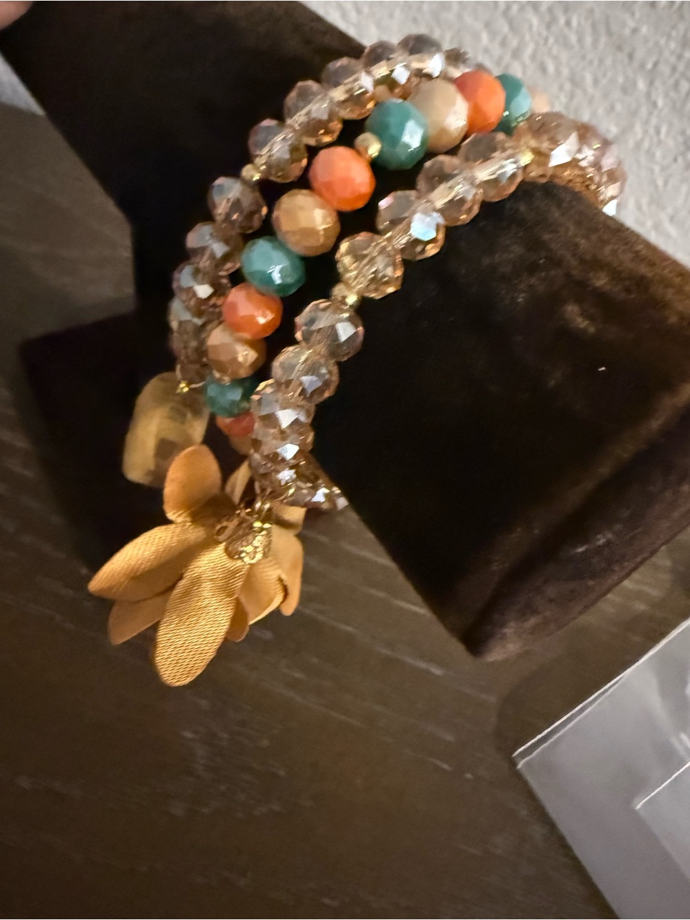 Multicolor Beaded Coil Bracelet with Gold Flower Charm